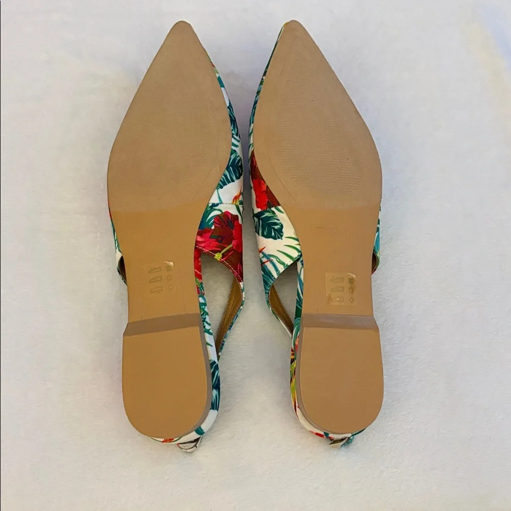 🦜 Matiko Lori Hawaiian Print Flat Pointed Toe Slingback Shoes. New! - Picture 6 of 9